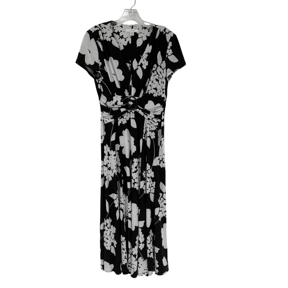 Dressbarn Maxi Dress Floral Y2K Women Size 8‎ Black White Short Sleeve Empire